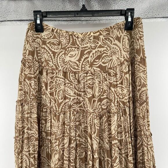 Modern Images Floral Paisley Tiered Skirt Tan Pull-On M Petite Pleated Flowy - Picture 3 of 11